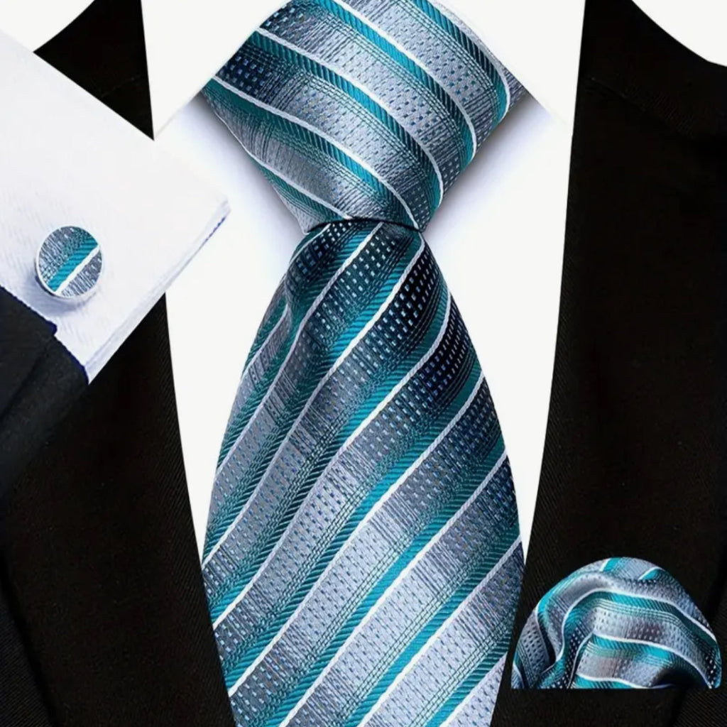 Turquoise Stripes Tie Set