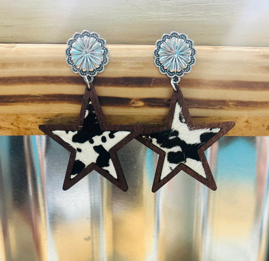 Cow Print Star Earrings