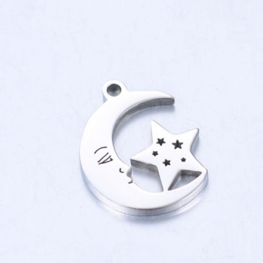 Silver Moon and Star Charm