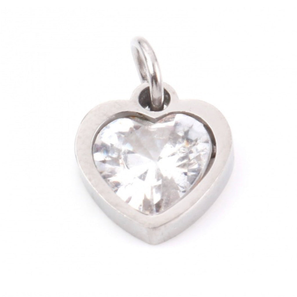 Silver Rhinestone Heart charm