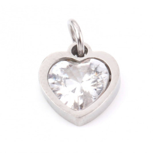 Silver Rhinestone Heart charm