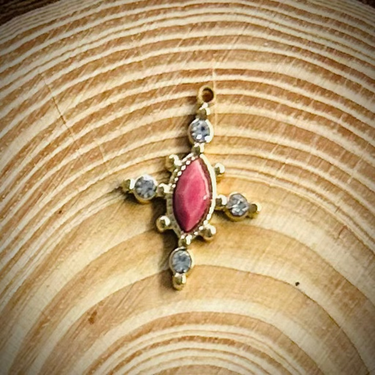 Dark Pink Gemstone Cross Charm