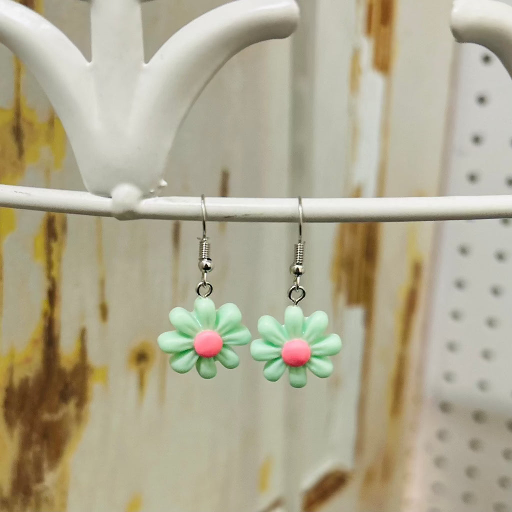 Green Flower Earrings
