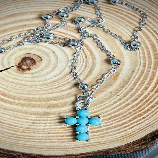 Turquoise Stud Cross Necklace