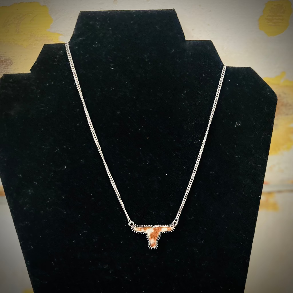 Brown/White Cowhide Necklace