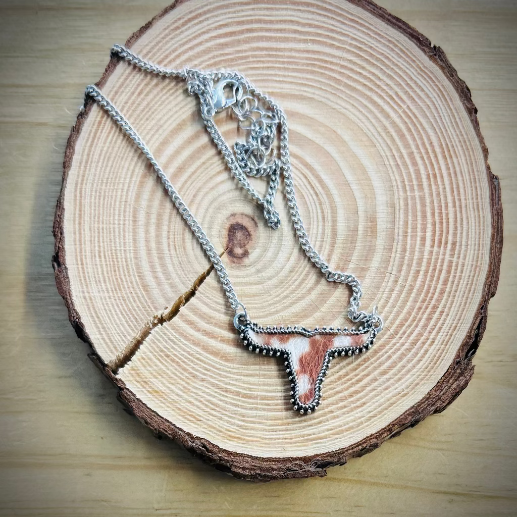 Brown/White Cowhide Necklace