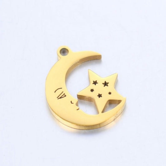Gold Moon and Star Charm