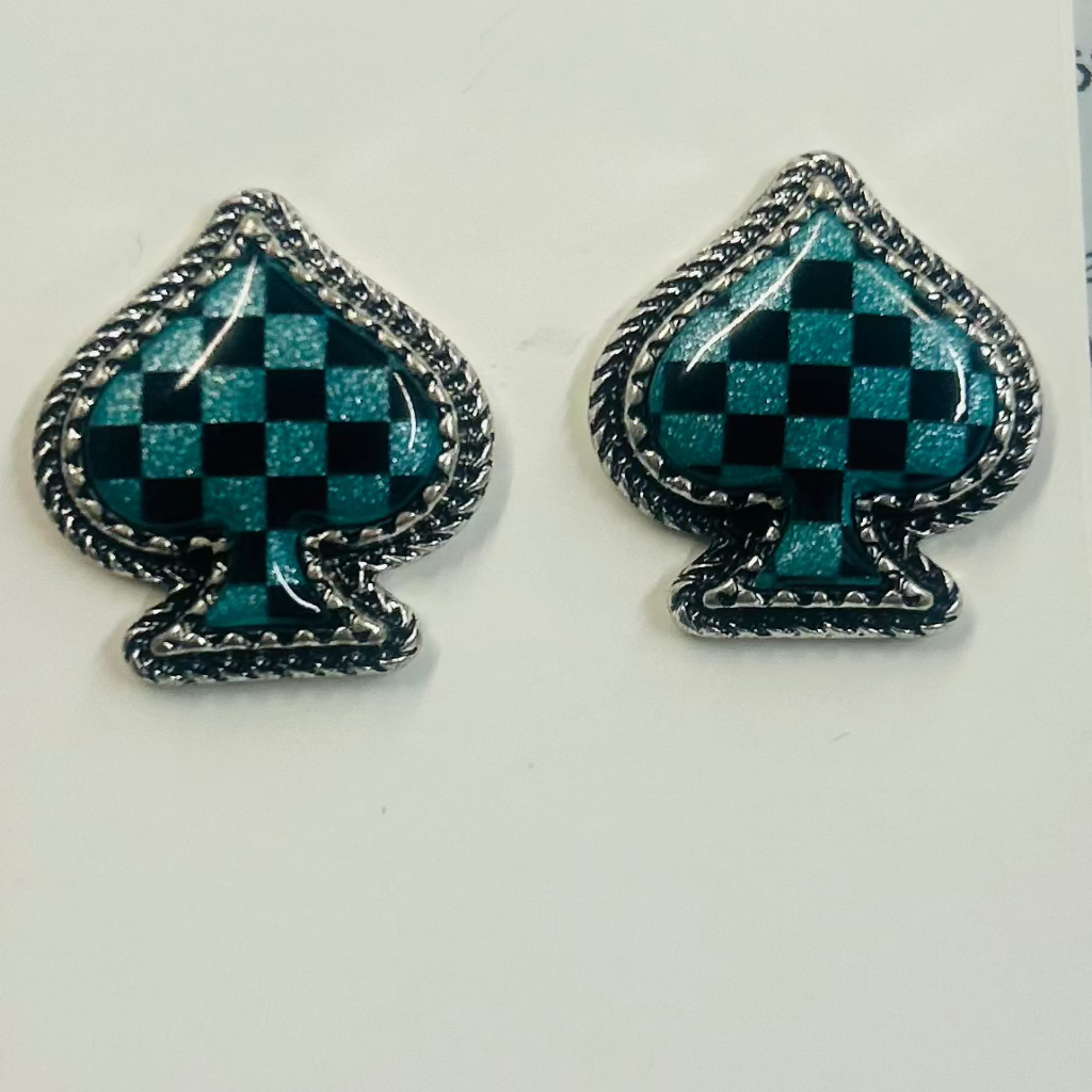 Blue Glitter Spade Earrings