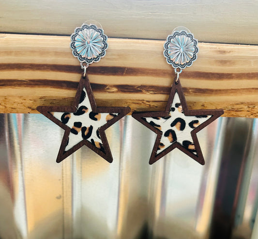 Leopard Print Star Earrings