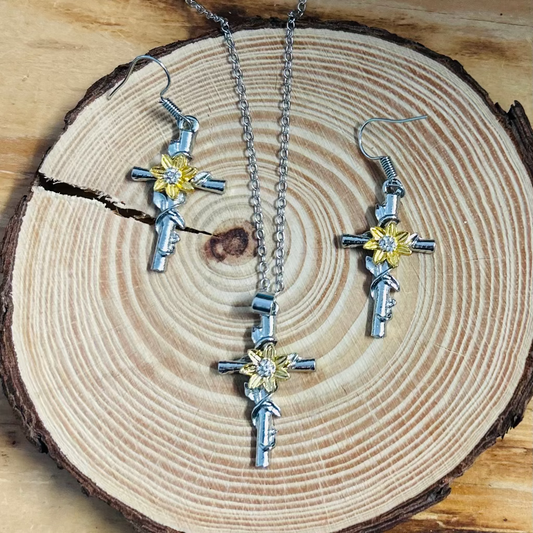 Flower Cross Necklace Set