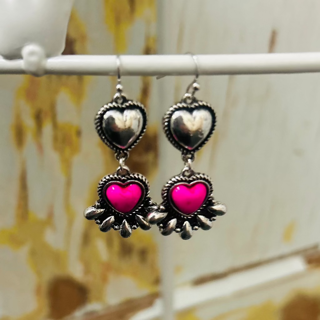 Pink Heart Dangle Earrings