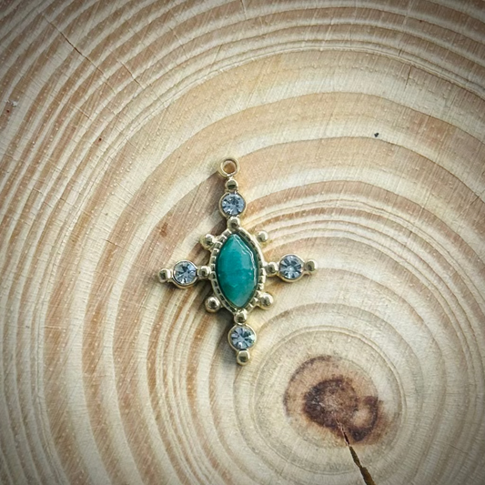 Blue/Green Decorative Cross Charm