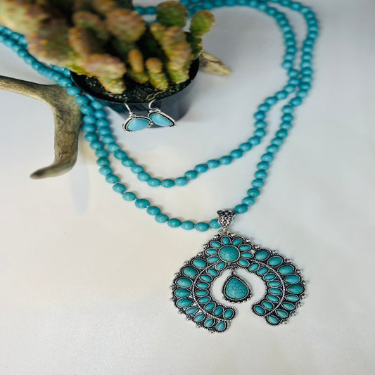 Blaze Turquoise Squash Blossom Necklace