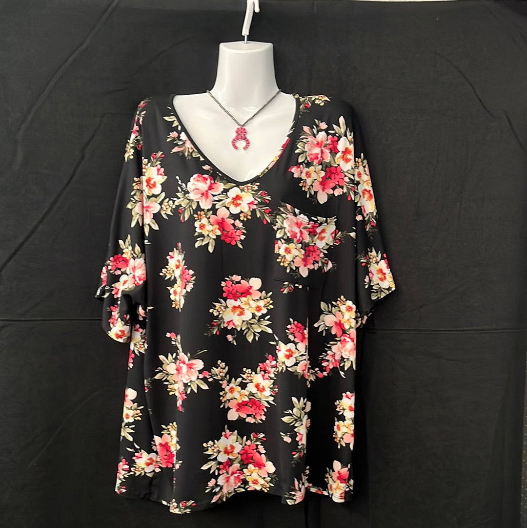 Floral, black with floral print woman’s top
