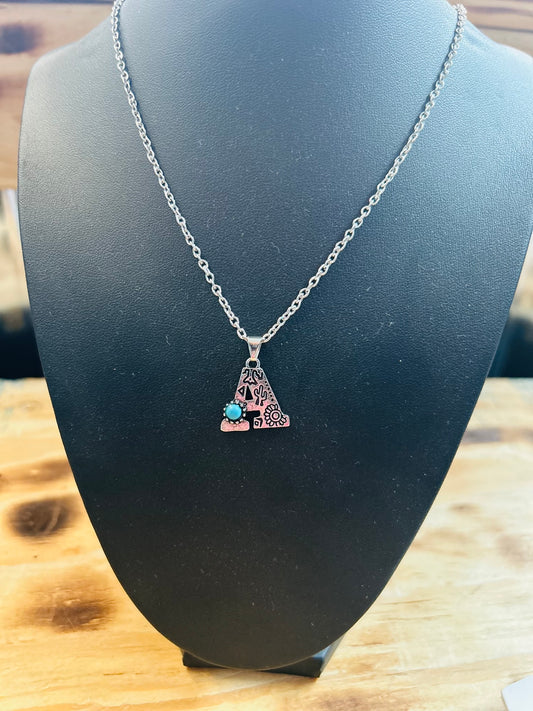 Initial Turquoise Bead Necklace