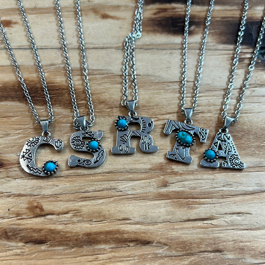 Initial Turquoise Bead Necklace