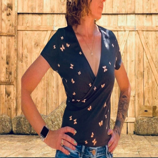 Vibe  V Neck with butterfly details