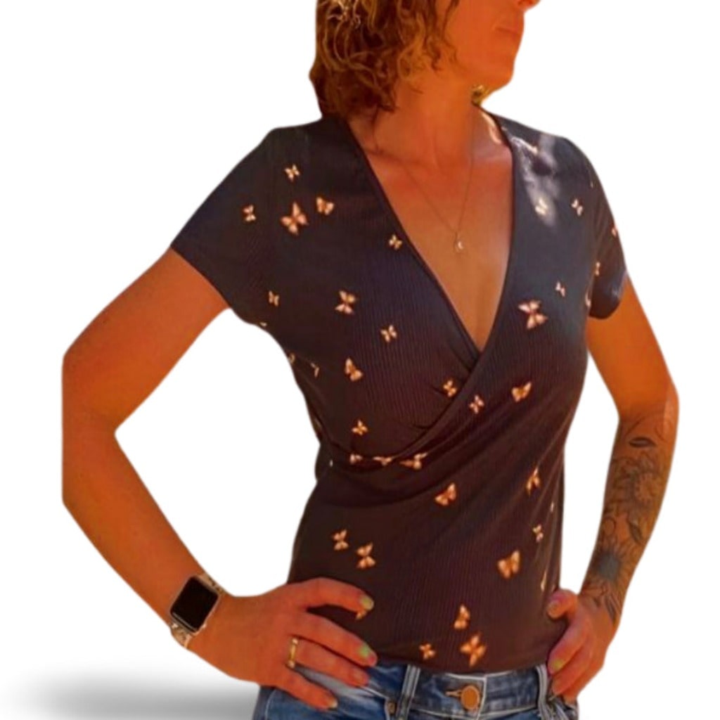 Vibe  V Neck with butterfly details