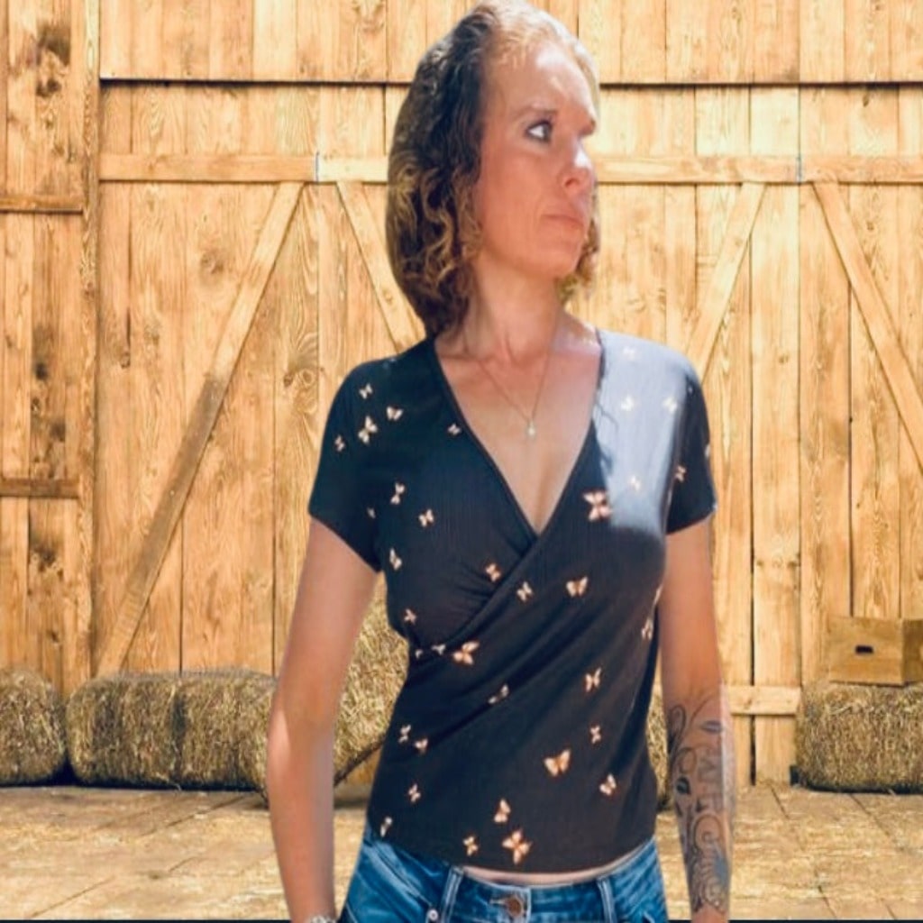 Vibe  V Neck with butterfly details