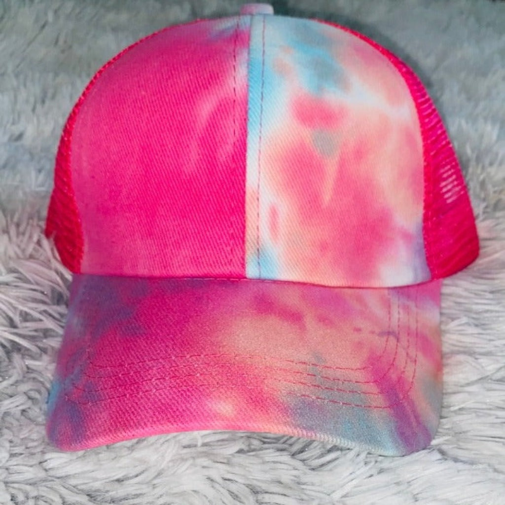 Pink Tie Dye Ponytail Hat