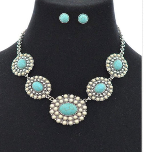 Turquoise Semi Stone Necklace Set