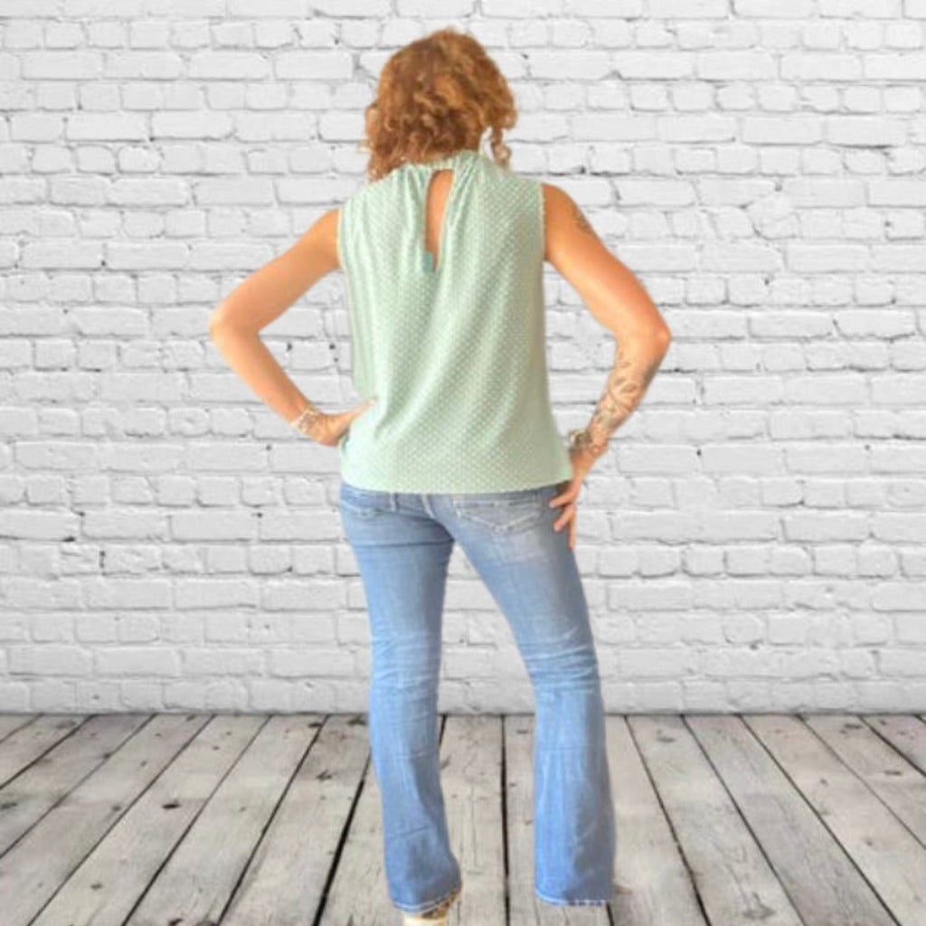 Keyhole Sage Swiss Dot Top