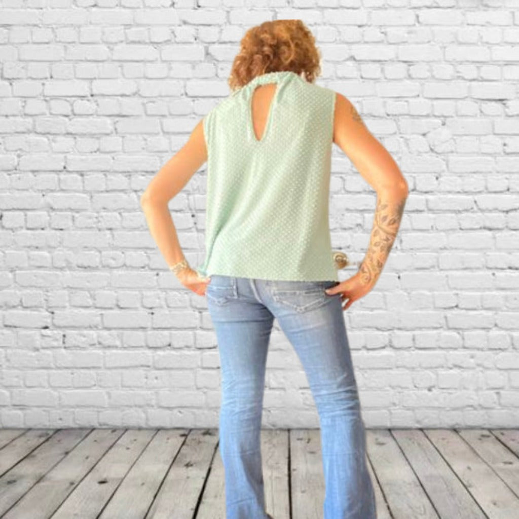 Keyhole Sage Swiss Dot Top